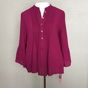 Nanette Lepore Fuchsia Pintuck Bell Sleeve Women's Blouse